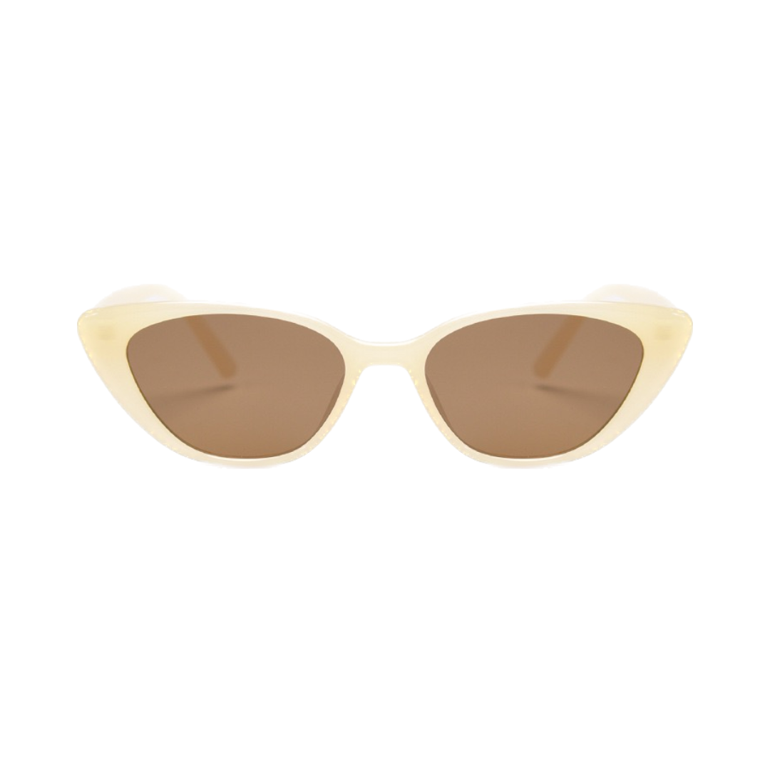 Playful unisex cat-eye sunglasses by By Charley, featuring a bold lemon frame and polarized lenses that offer 100% UV protection and glare reduction for a fun, retro-inspired statement.