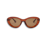 Stylish unisex cat-eye sunglasses by By Charley, featuring a rich reddish-brown frame and polarized lenses that offer 100% UV protection and glare reduction for a confident, retro-inspired statement.