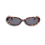 Playful and retro unisex oval sunglasses by By Charley, featuring a distinctive tortoiseshell frame and polarized lenses that offer 100% UV protection and glare reduction for a unique, fashion-forward look.