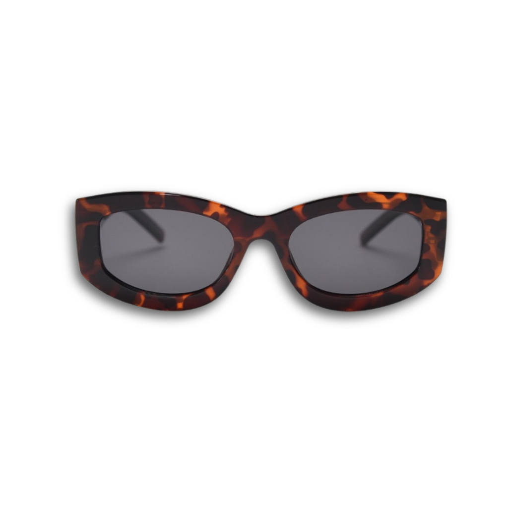 Bold unisex square sunglasses by By Charley, featuring a chunky tortoiseshell frame and polarized lenses that provide 100% UV protection and anti-glare functionality for a confident, architectural aesthetic.
