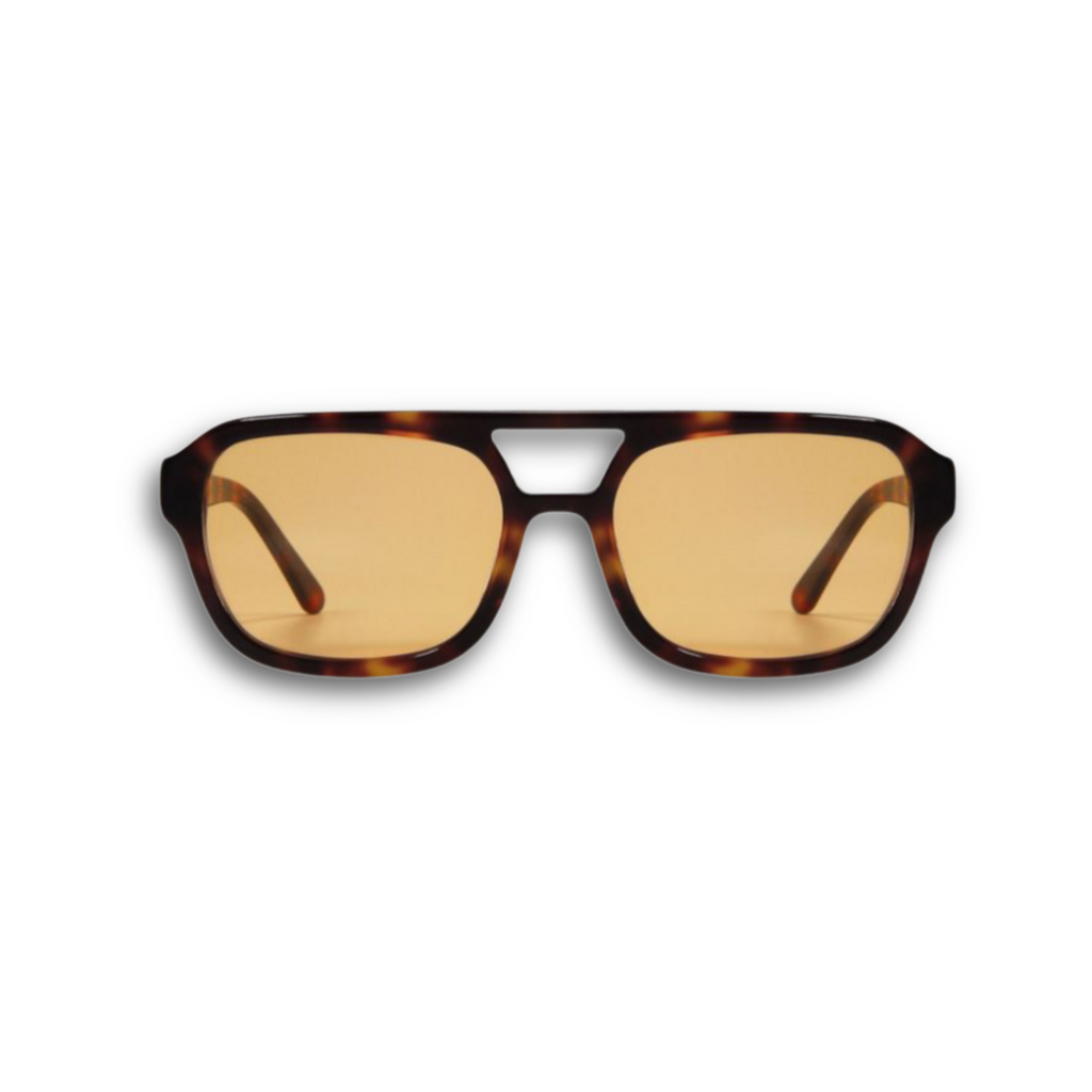 Stylish unisex polarized aviator sunglasses by By Charley, featuring a classic tortoiseshell frame and amber lenses that reduce glare and enhance contrast for a bold, retro look.