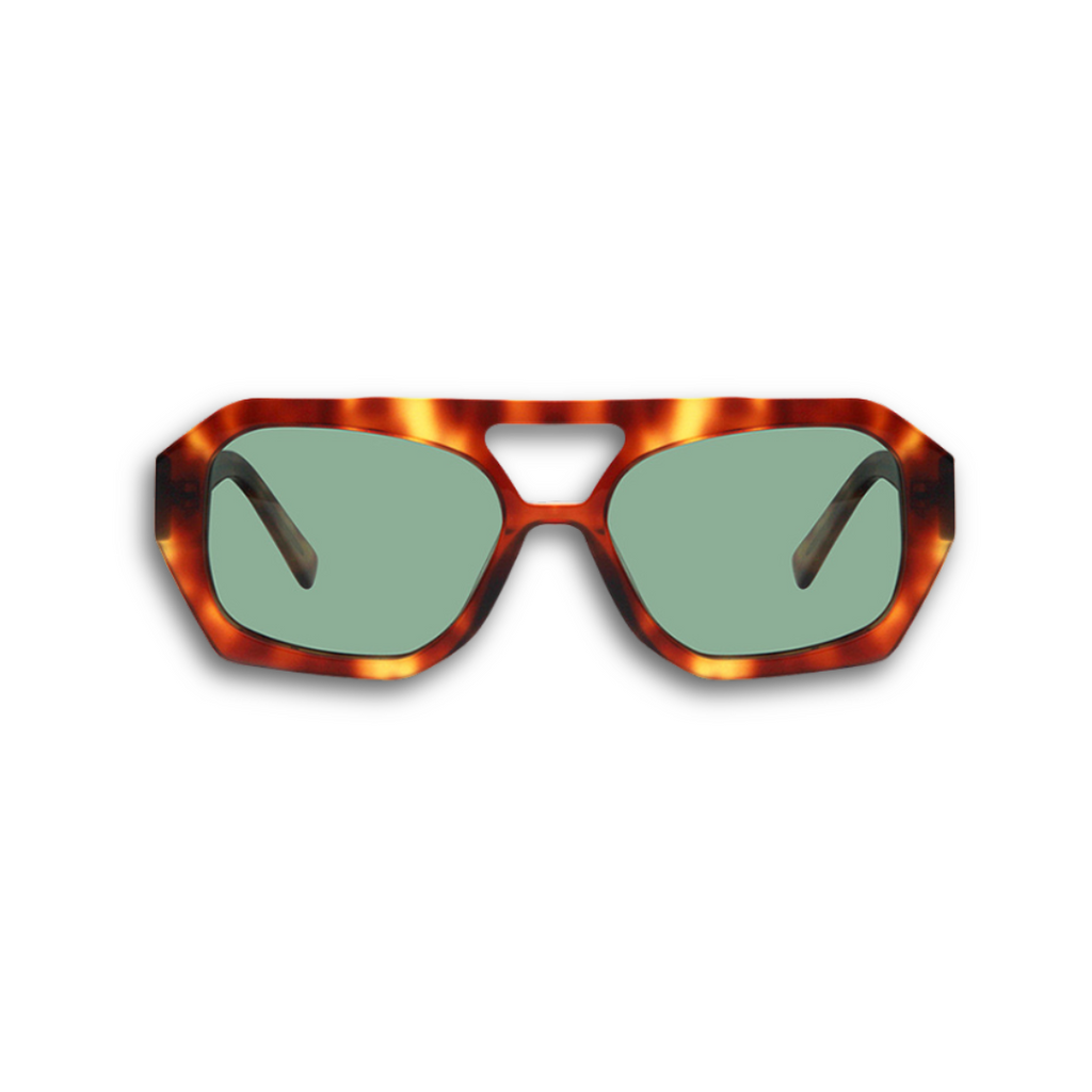 Stylish unisex aviator sunglasses by By Charley, featuring a classic tortoiseshell frame and polarized lenses for 100% UV protection and glare reduction.
